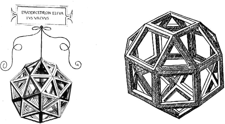 Изображения леонардо да винчи додекаэдра методом жестких ребер а и методом сплошных граней б