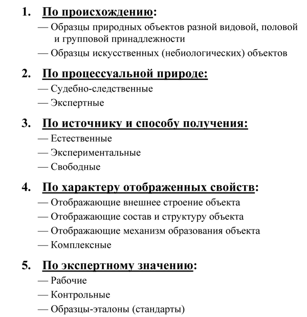 Образцы для сравнительного исследования классификация