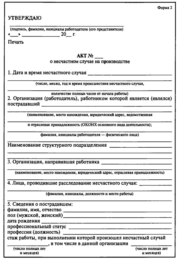 Образец акта н 1 о несчастном случае на производстве форма н 1