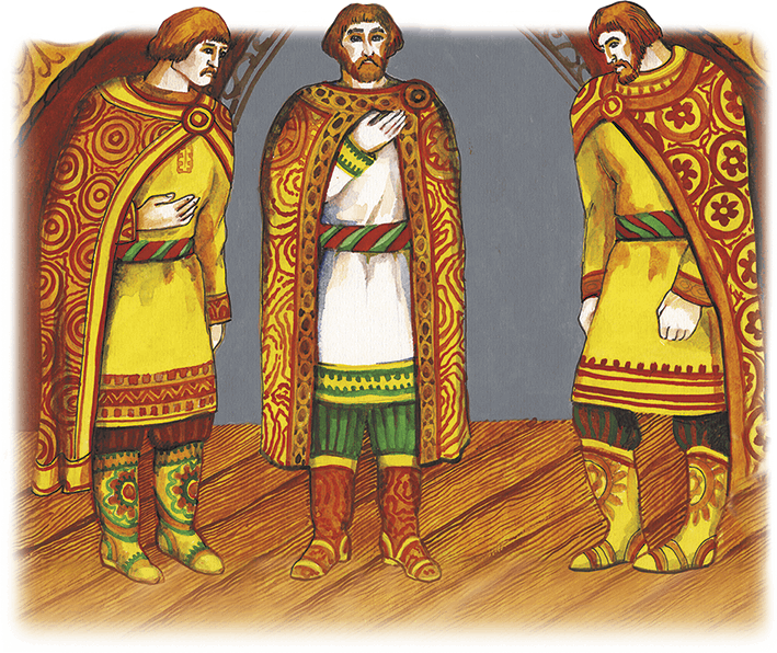 У царя было три. Царь Берендей и три сына иллюстрации. А Ремизов хлебный голос иллюстрации. Царь и три сына. Братья царевичи.