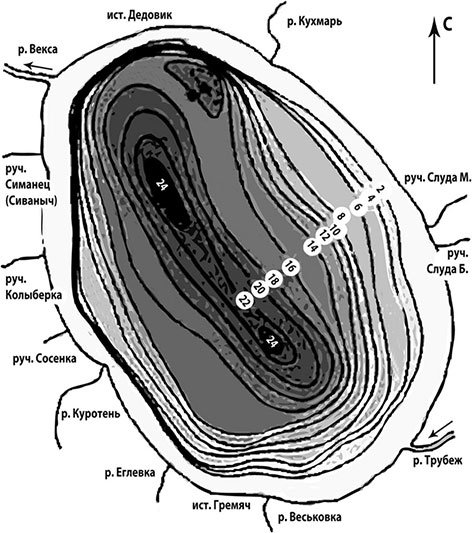 Карта глубин озера плещеево