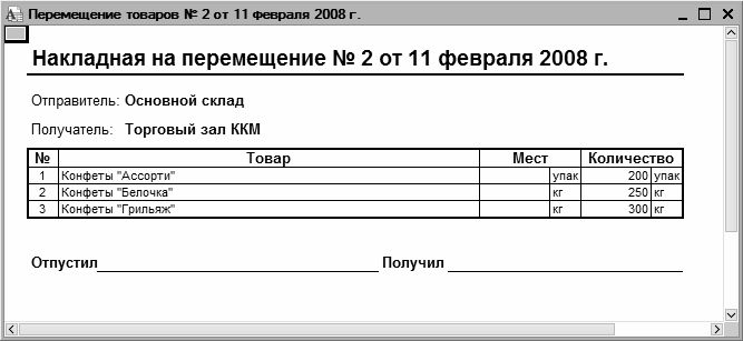 Накладная на перемещение образец