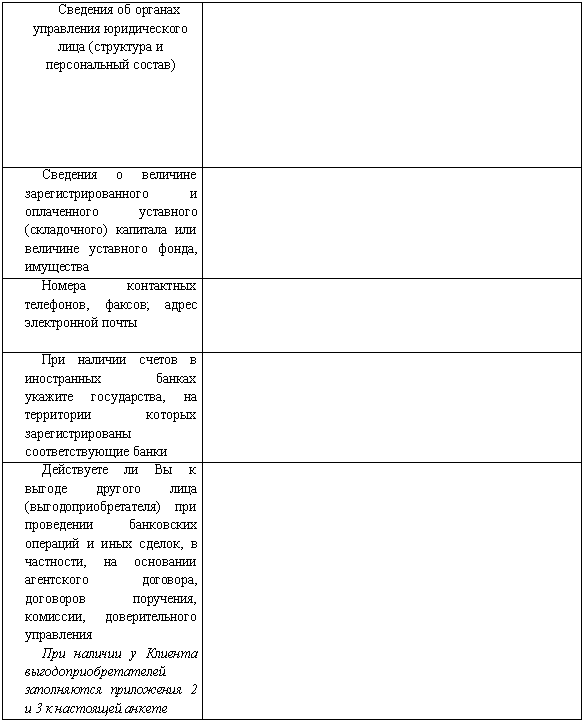 Образец анкета выгодоприобретателя юридического лица