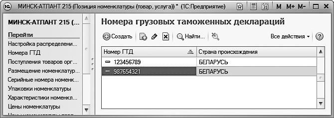 Списки груз. Номенклатурный номер и номер грузовой таможенной декларации. Как в УТ посмотреть ГТД номенклатурной позиции. Где в 1с 8.3 управление торговлей настроить ведение номенклатуру по ГТД.