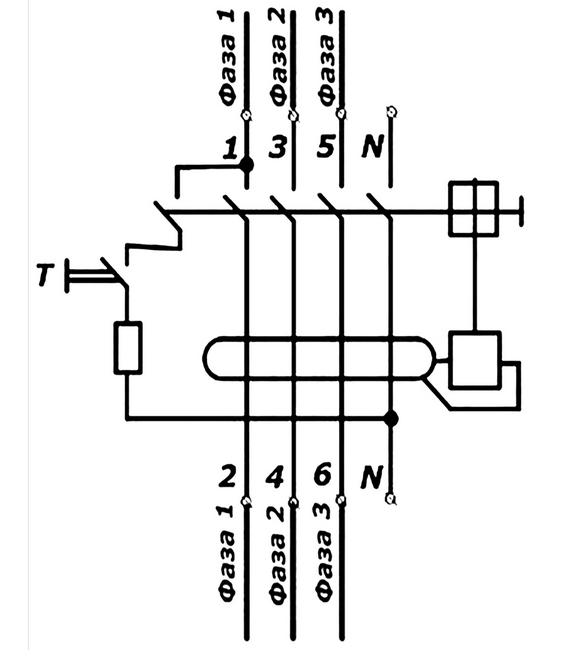 Трехфазный дифавтомат на схеме