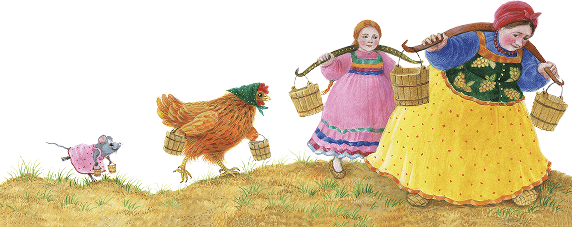 Увидел дрозд что идет старуха с внучкой. Курица с ведром. Бабушка с ведрами иллюстрация. Иллюстрация курица с ведром. У страха глаза велики сказка.