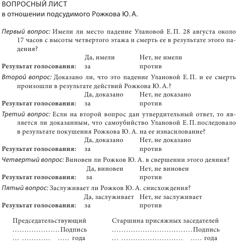 Вопросный лист присяжным заседателям образец