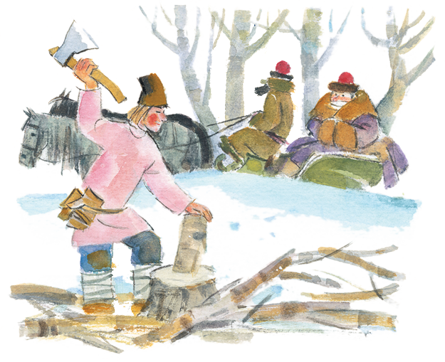 Волшебный кафтан сказка. Крестьяне рубят дрова зимой. Иллюстрация к сказке Волшебный кафтан. Зимний труд.