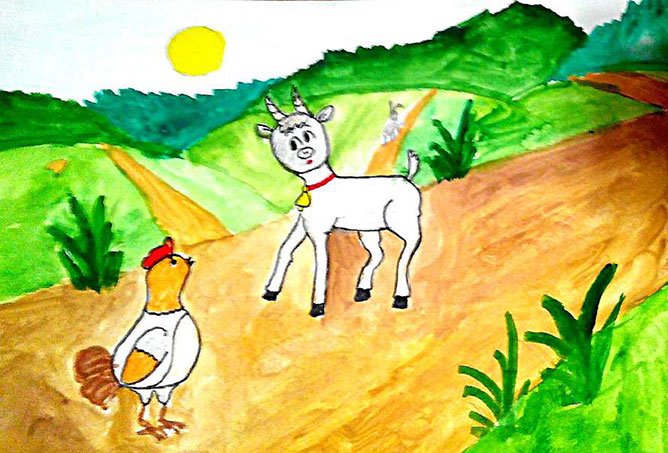 Рисование козлятки выбежали погулять на зеленый лужок