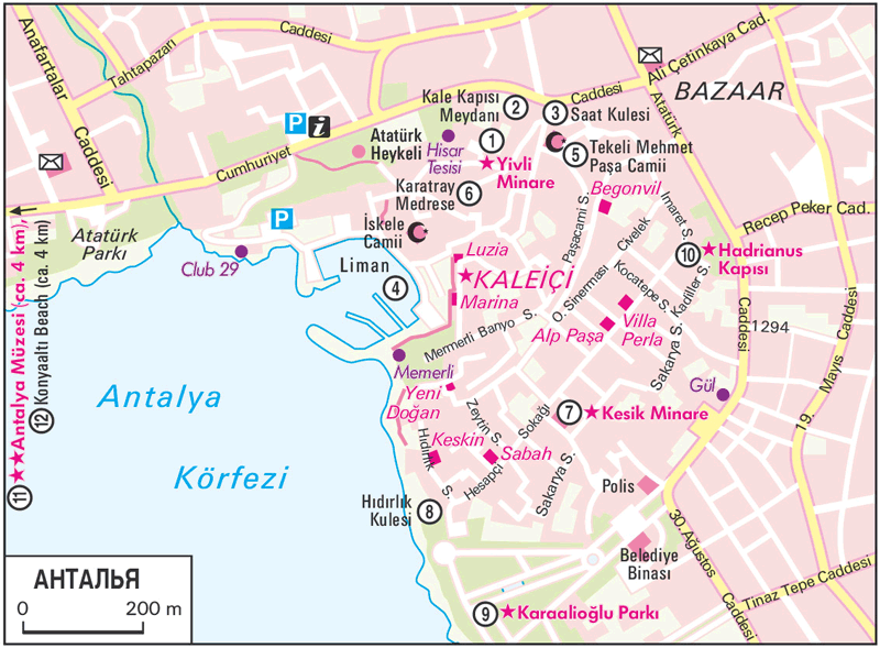Карта анталии с достопримечательностями на русском