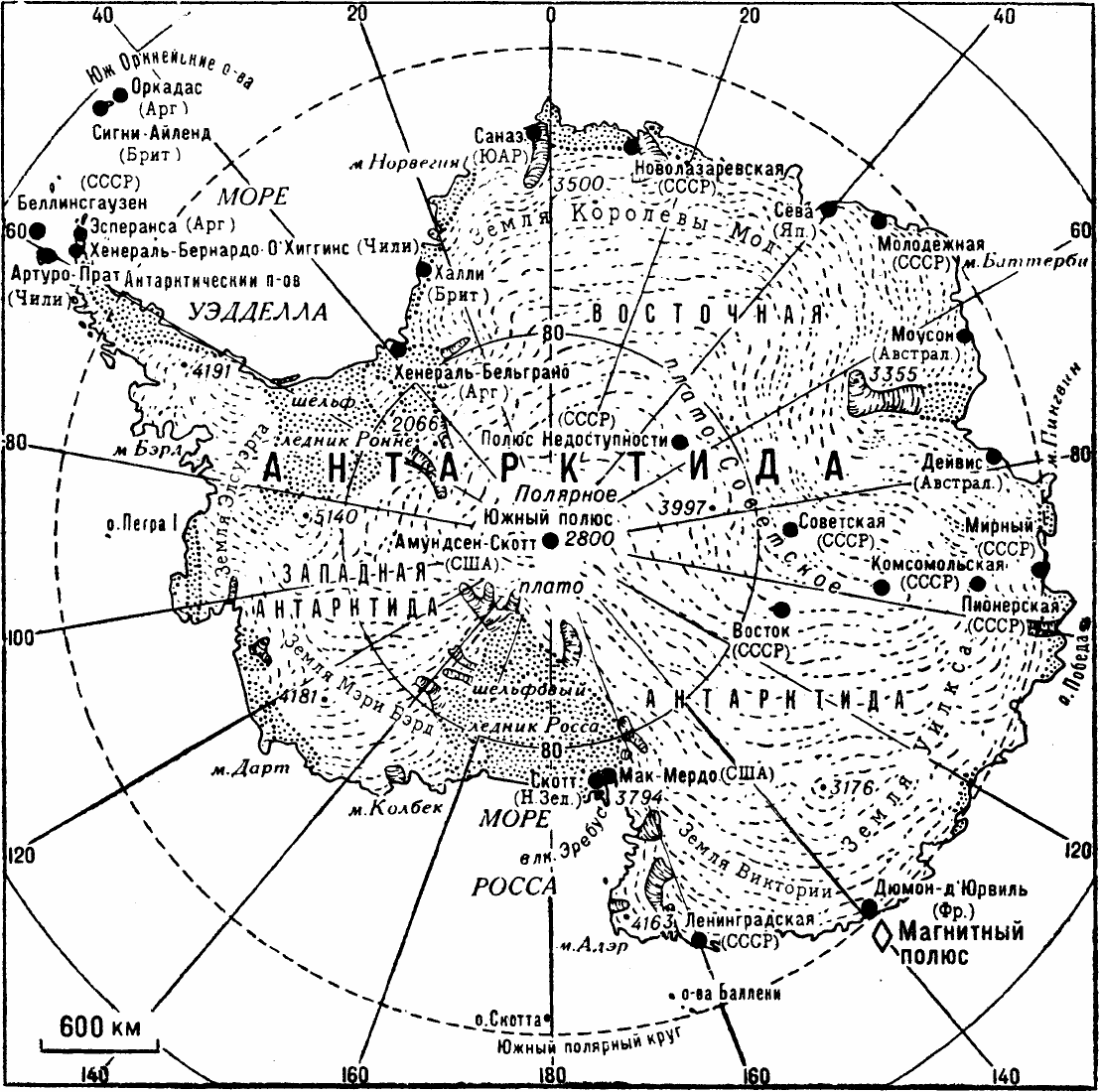 Карта антарктики географическая