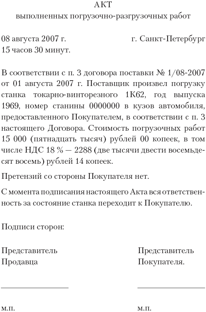 Акт срыва погрузки по вине заказчика образец