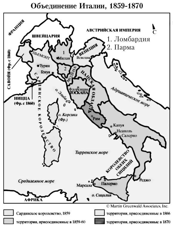 Контурная карта объединение италии 9 класс