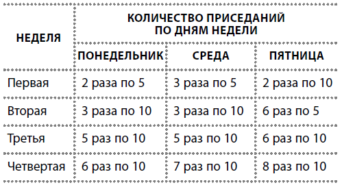 Схема приседаний для мужчин в домашних условиях