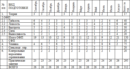 Рабочий план спортивной подготовки