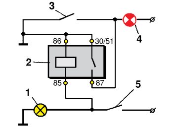 Схема подключения реле контрольной лампы зарядки