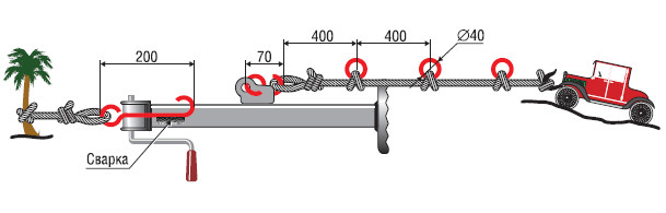 Как передней лебедкой тянуть назад схема
