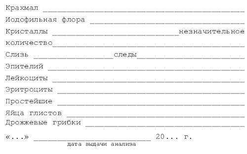 Образец направление на анализ кала на