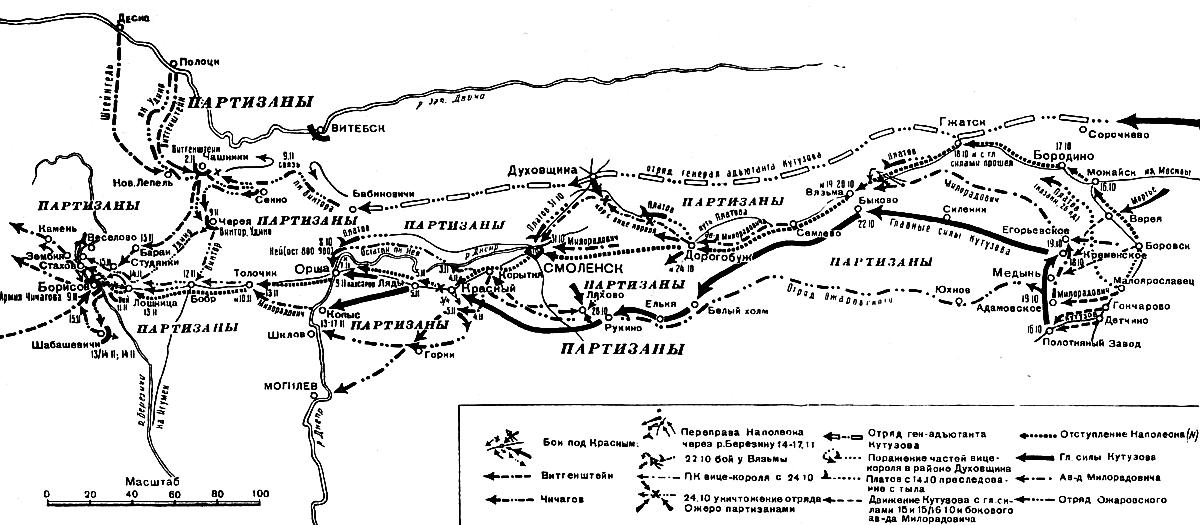 Отступление французов 1812 карта