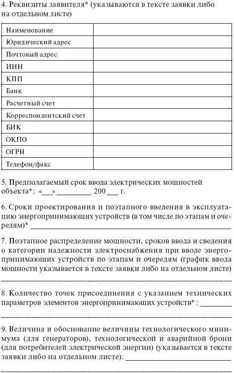 Перечень и мощность принимающих устройств образец