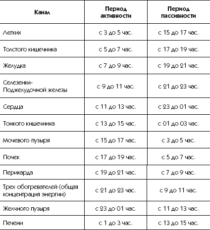 Меридианы человека по часам активности схема