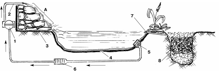 Схема пруда с биоплато с насосом