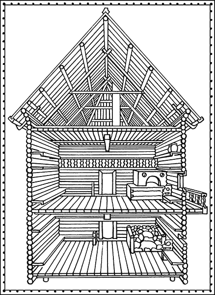 Русская изба в разрезе рисунок