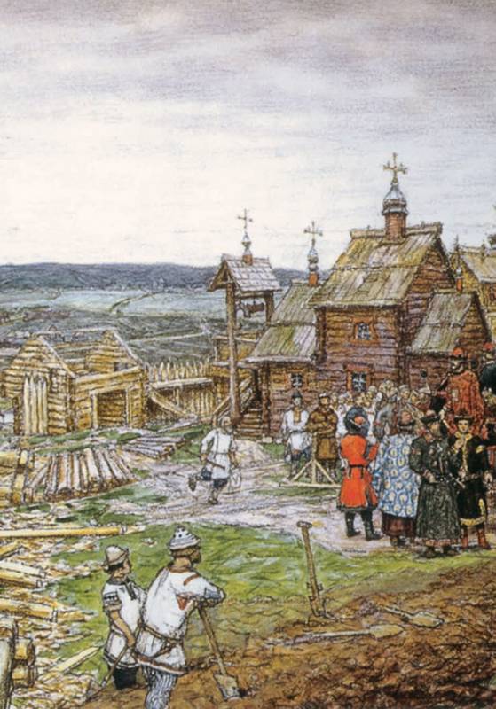 1156. Основание Москвы 1147 Юрием Долгоруким. А.М. Васнецов "строительство Московского Кремля при Юрии Долгоруком". Московский Кремль Юрия Долгорукого.