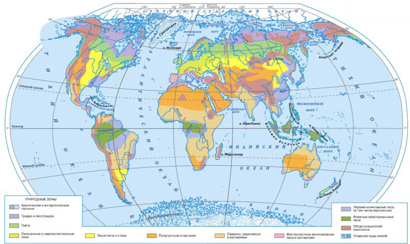 Карта по географии 6 класс природные зоны