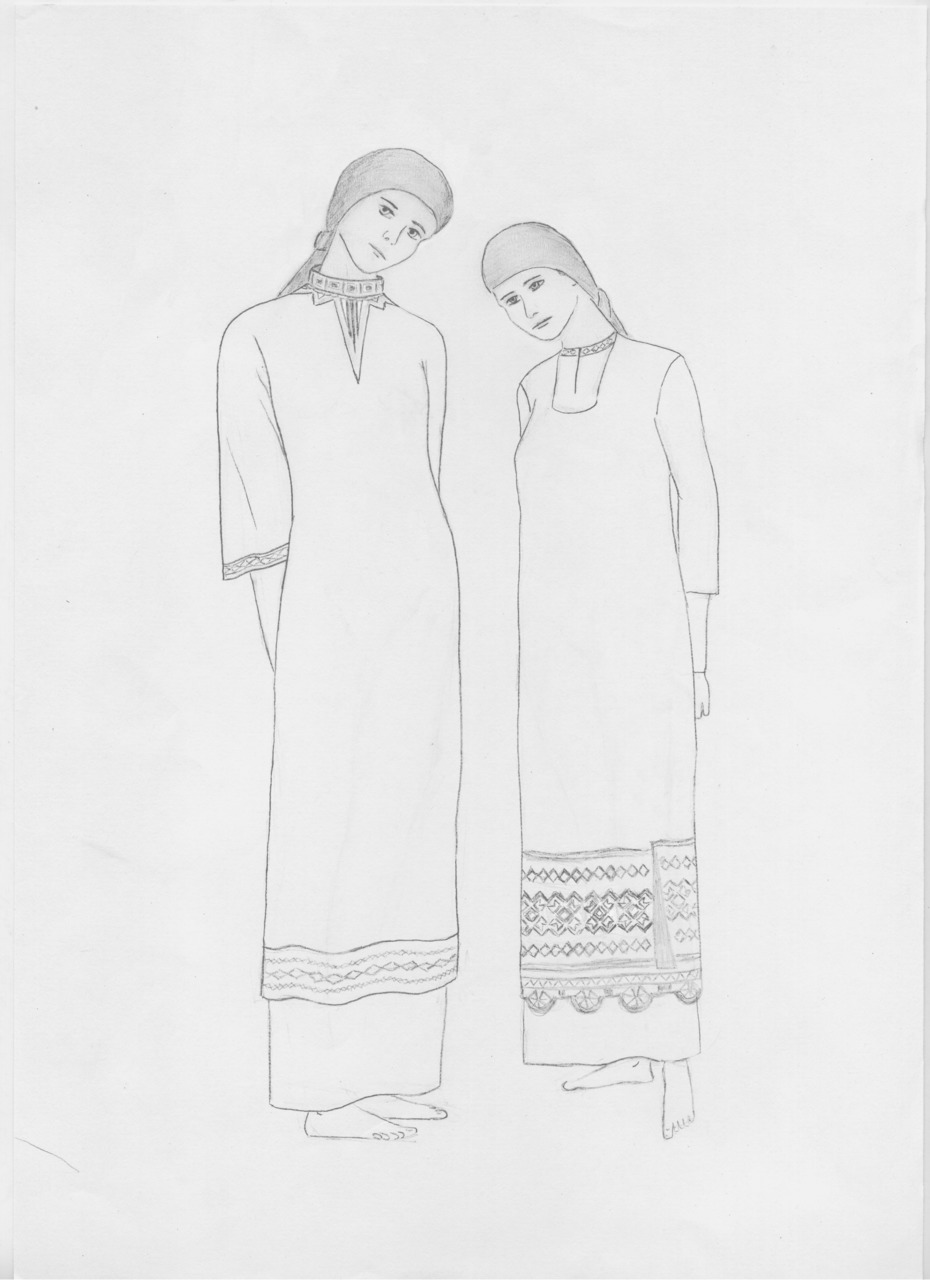 Поэтапное рисование девушки в русском костюме