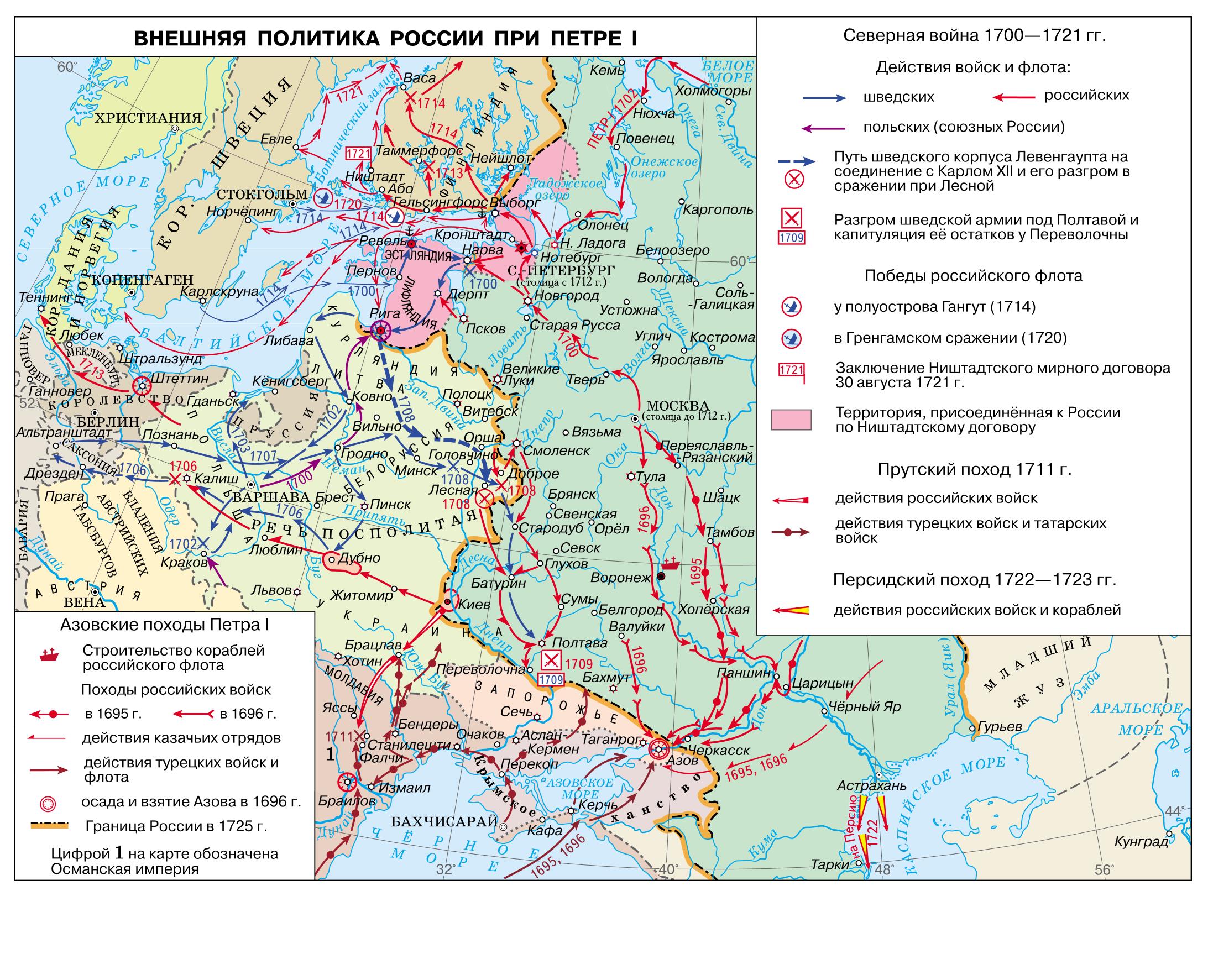 Россия в первой половине 18 века контурная карта 8 класс северная война